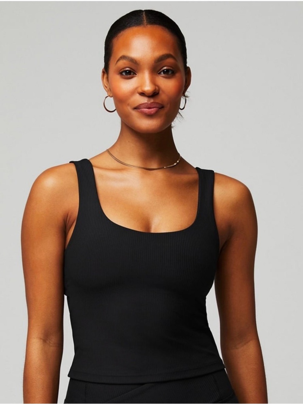 Fabletics Oasis Black Rib Twist Built- In Bra Tank